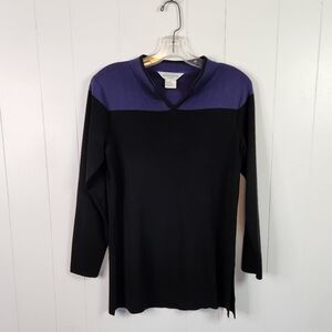 Exclusively Misook Sweater Womens Small Black Purple V-Neck Long Sleeve Knit